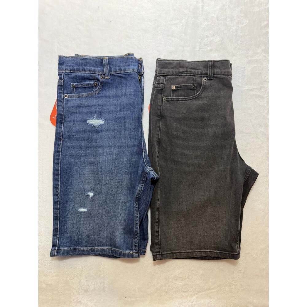 Boys Size 16 Denim Shorts Bundle Blue Black Stretch Adjustable Waist